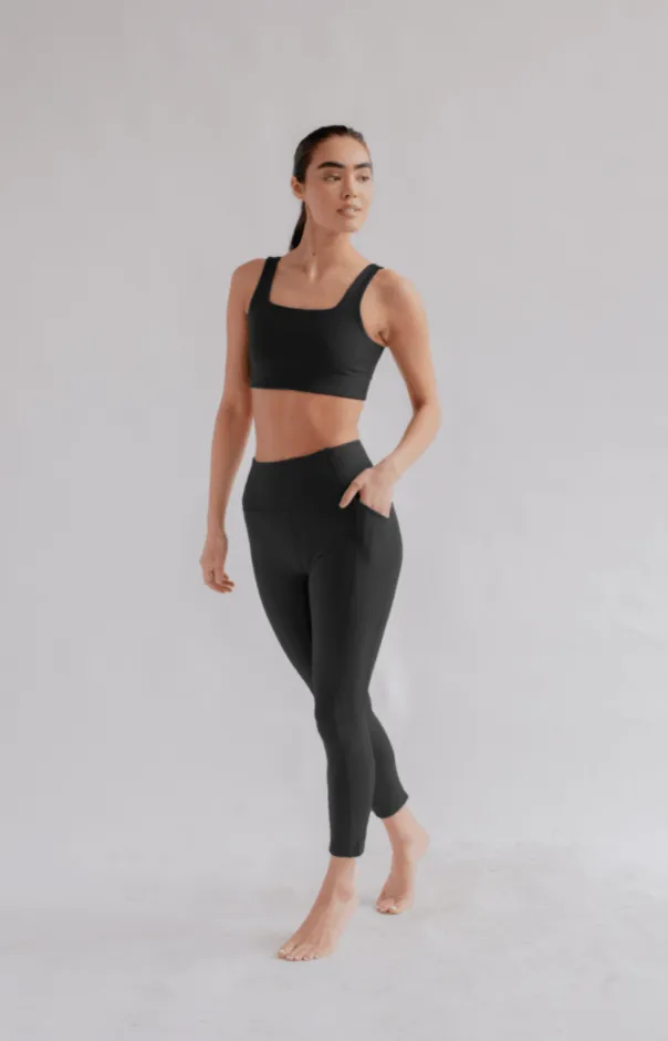 Svartar Compressive Háar Leggings me vasa