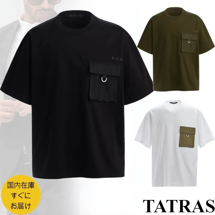 TATRAS  |Crew Neck Pullovers Plain Cotton Short Sleeves Logo