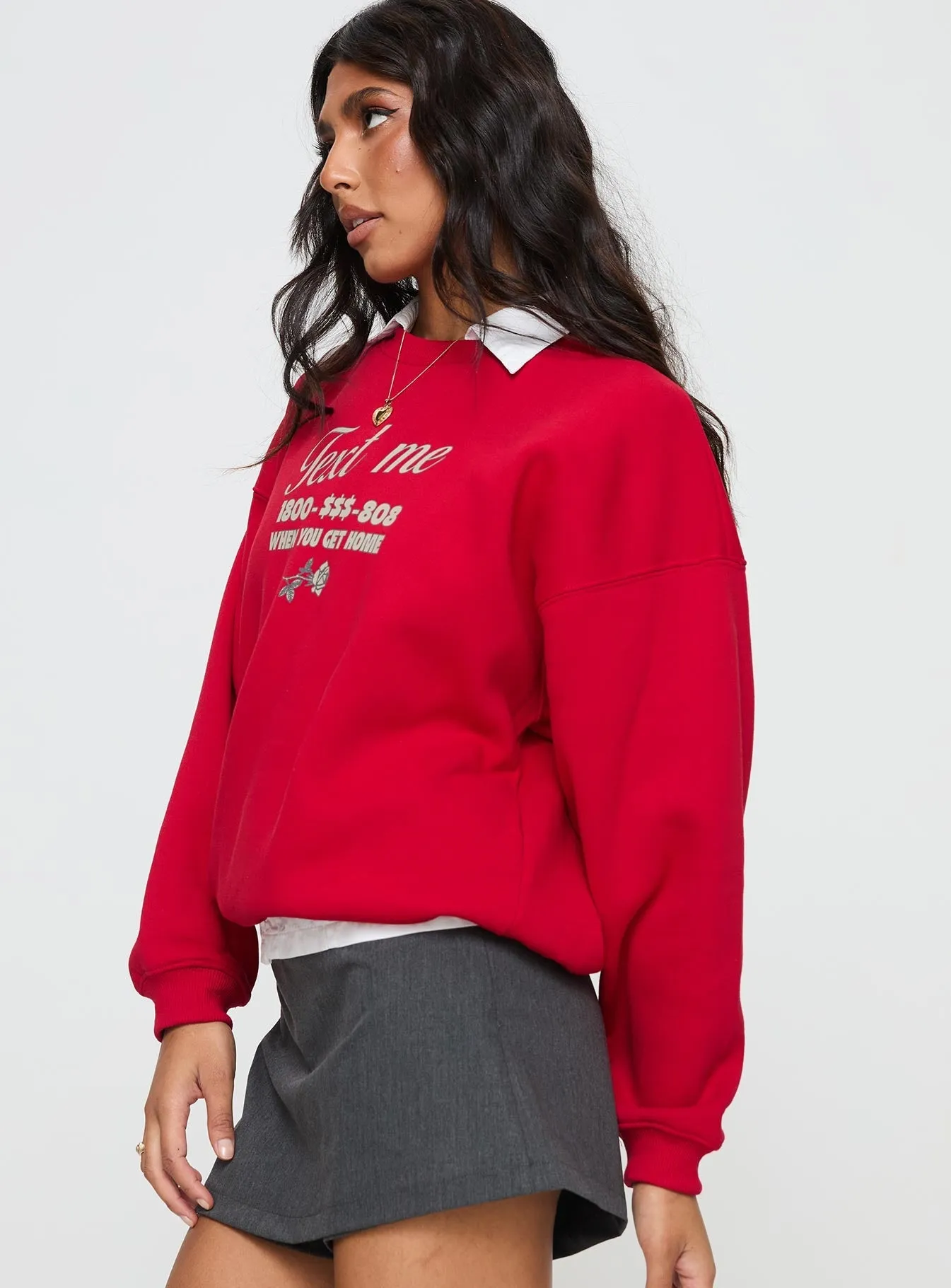 Text Me Crewneck Sweatshirt Cherry