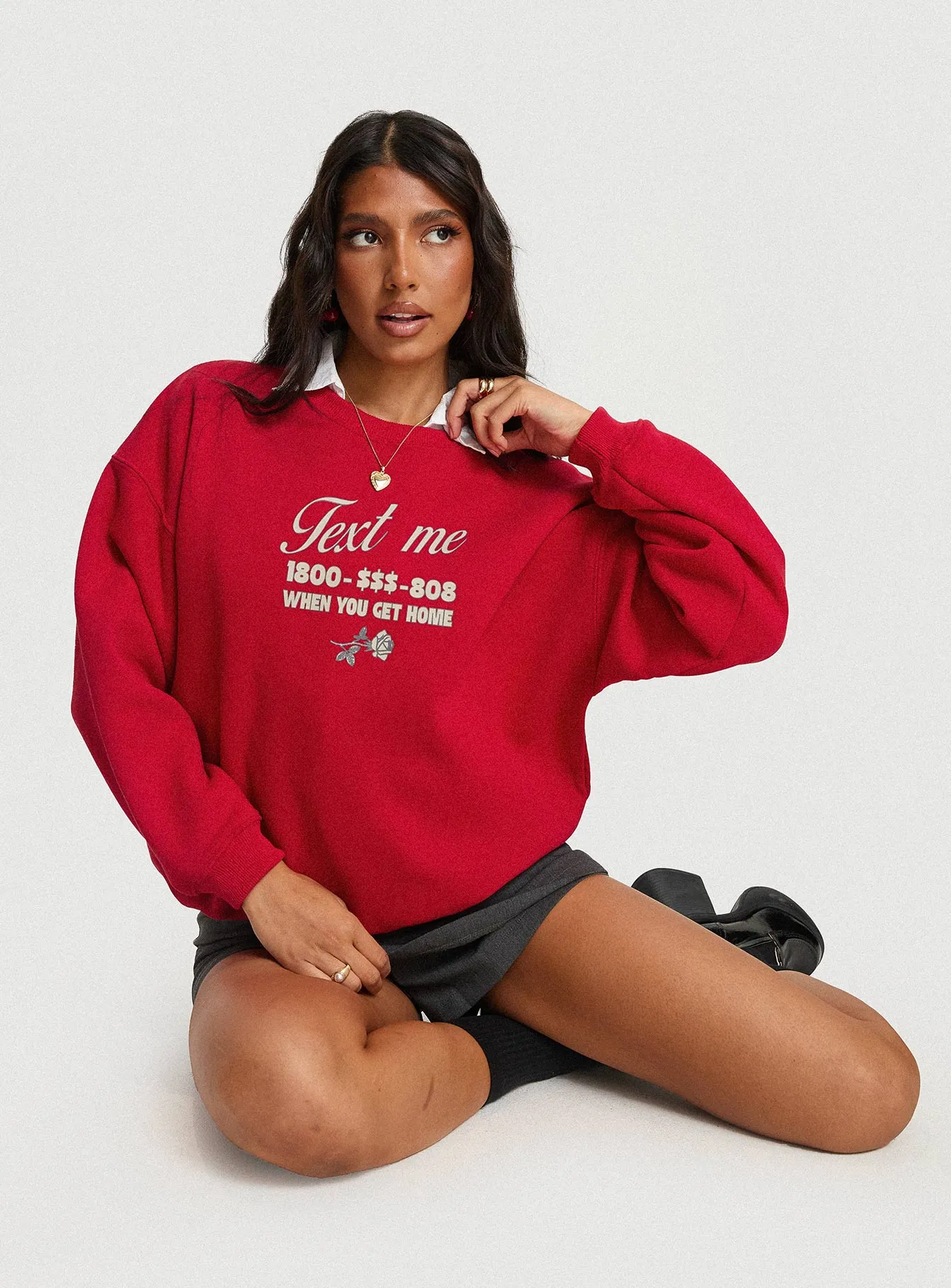 Text Me Crewneck Sweatshirt Cherry