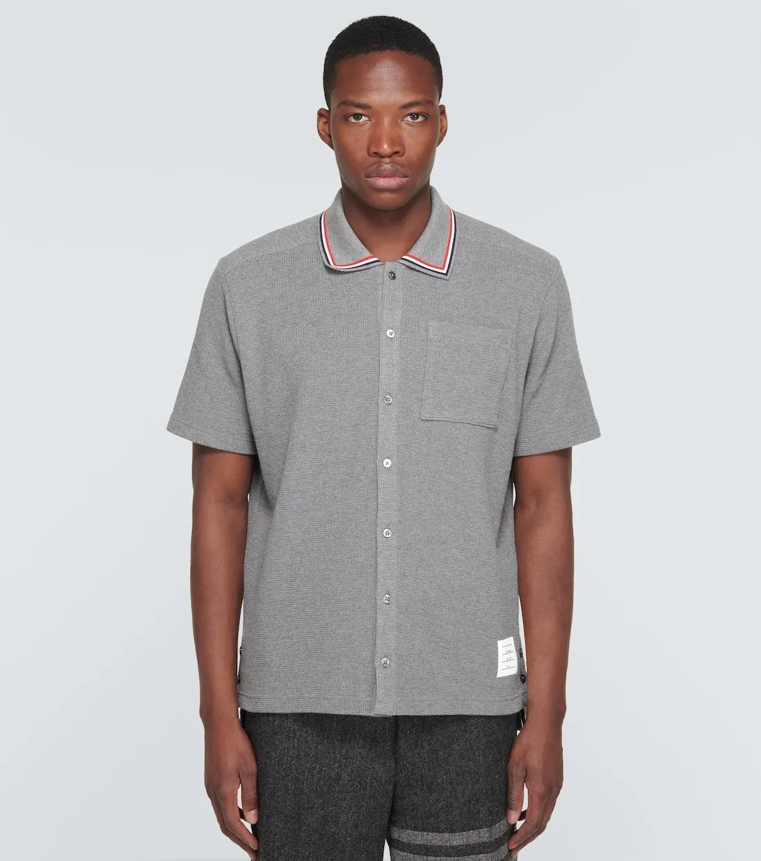 THOM BROWNE  |Pullovers Plain Cotton Short Sleeves Logo Designers Polos