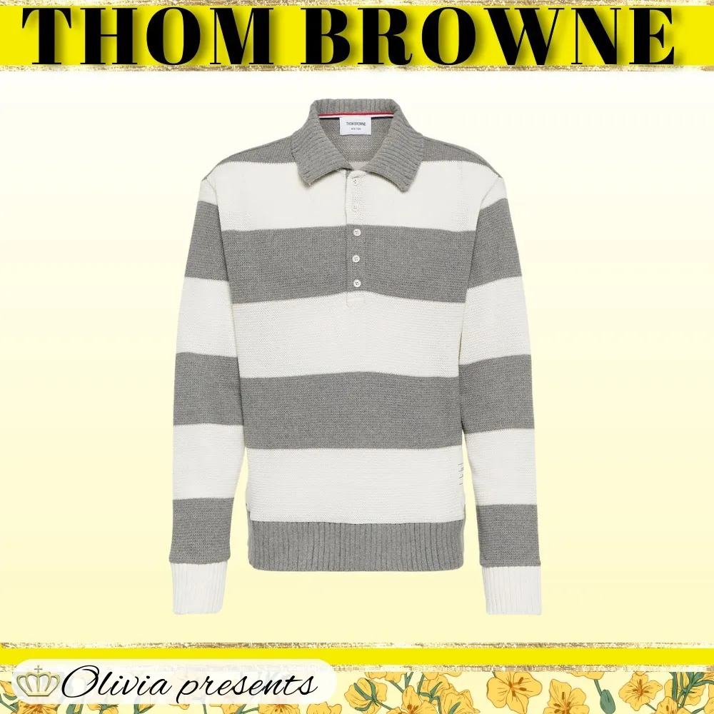 THOM BROWNE  |Pullovers Stripes Long Sleeves Cotton Designers Sweaters