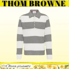 THOM BROWNE  |Pullovers Stripes Long Sleeves Cotton Designers Sweaters