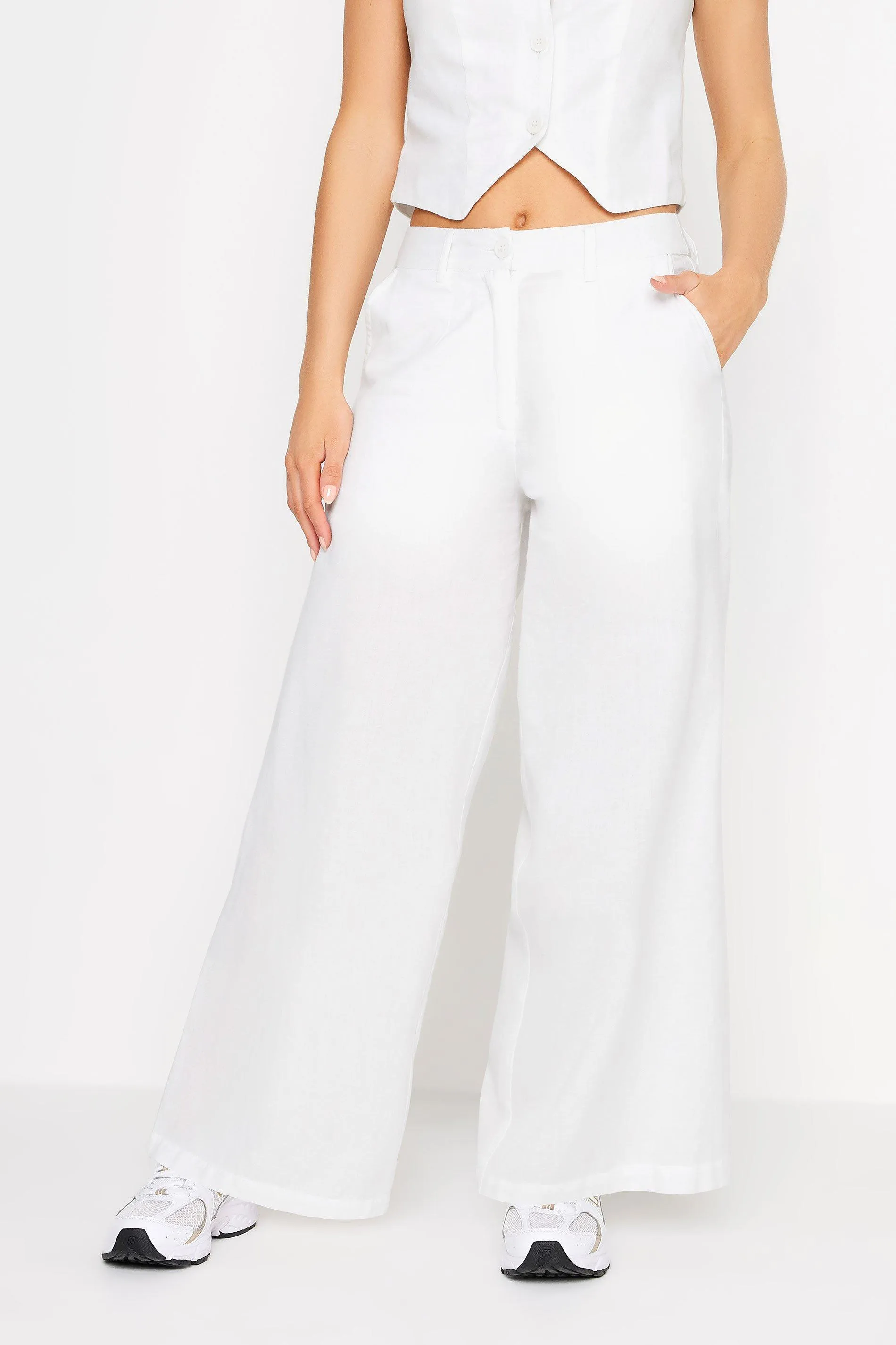 Trousers | Petite Linen Wide Leg Trousers | PixieGirl