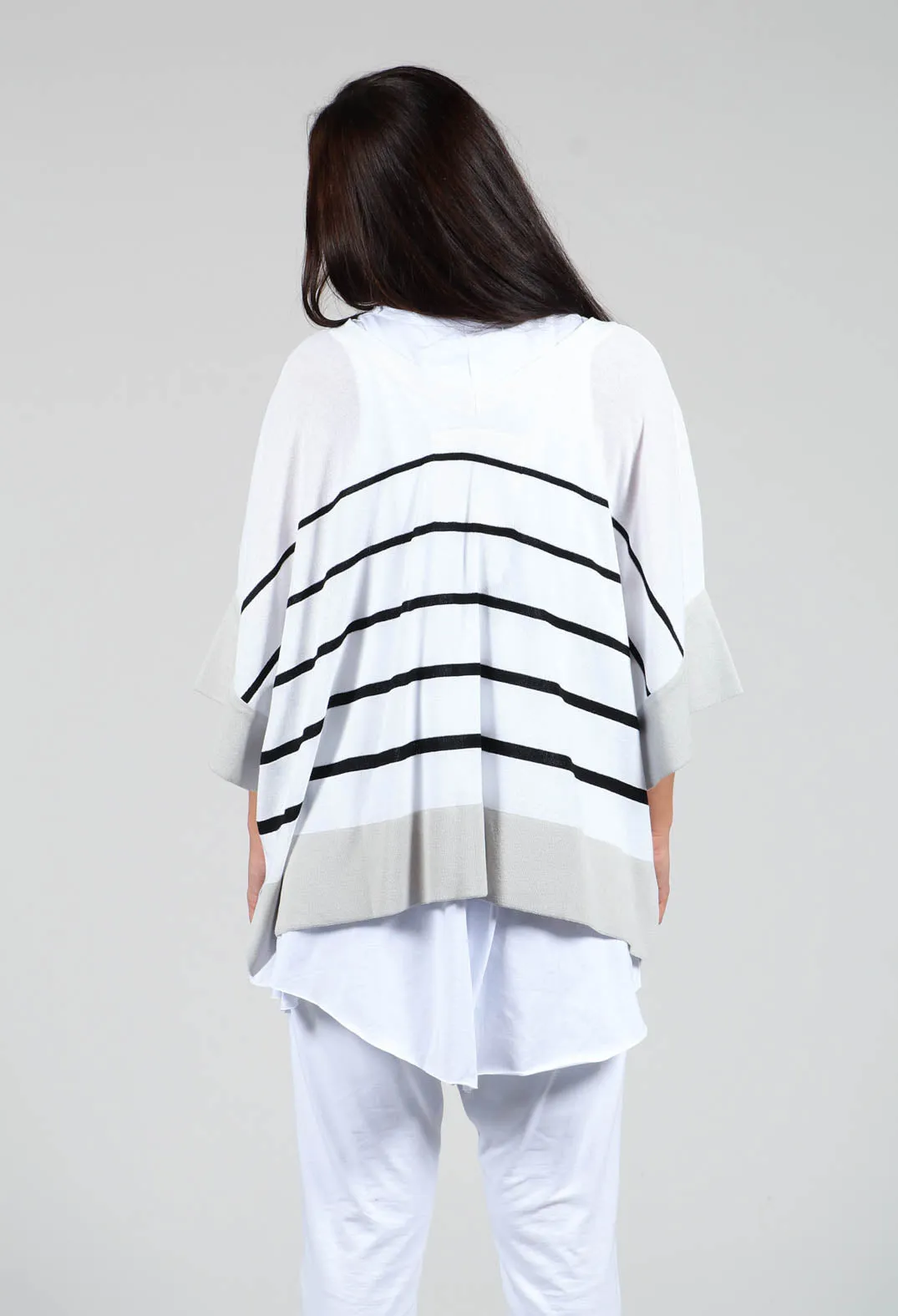 V Neck Jumper in White and Black Stripe