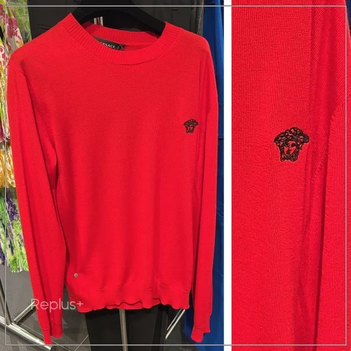 VERSACE  |Crew Neck Pullovers Unisex Long Sleeves Plain Luxury