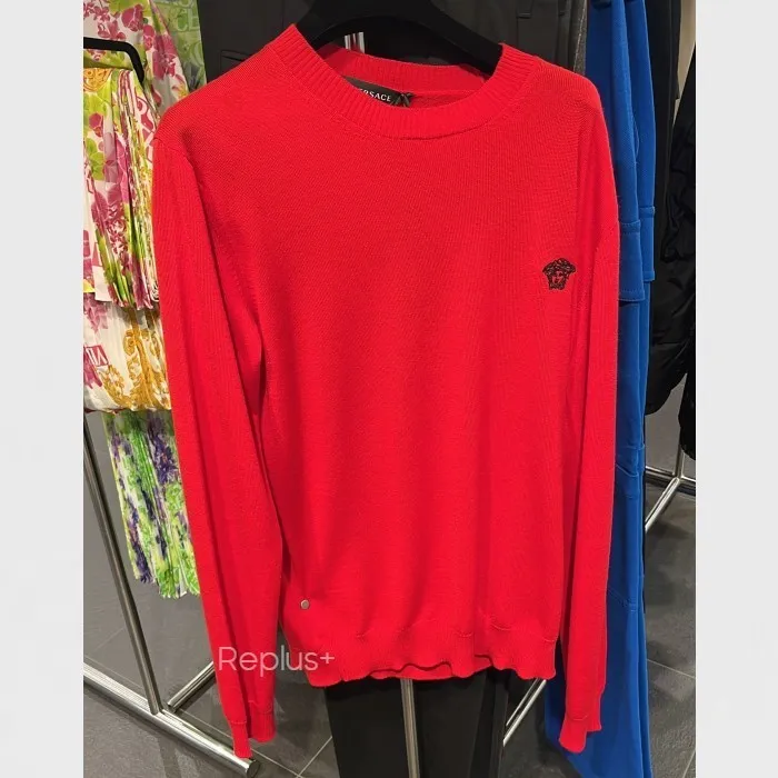 VERSACE  |Crew Neck Pullovers Unisex Long Sleeves Plain Luxury