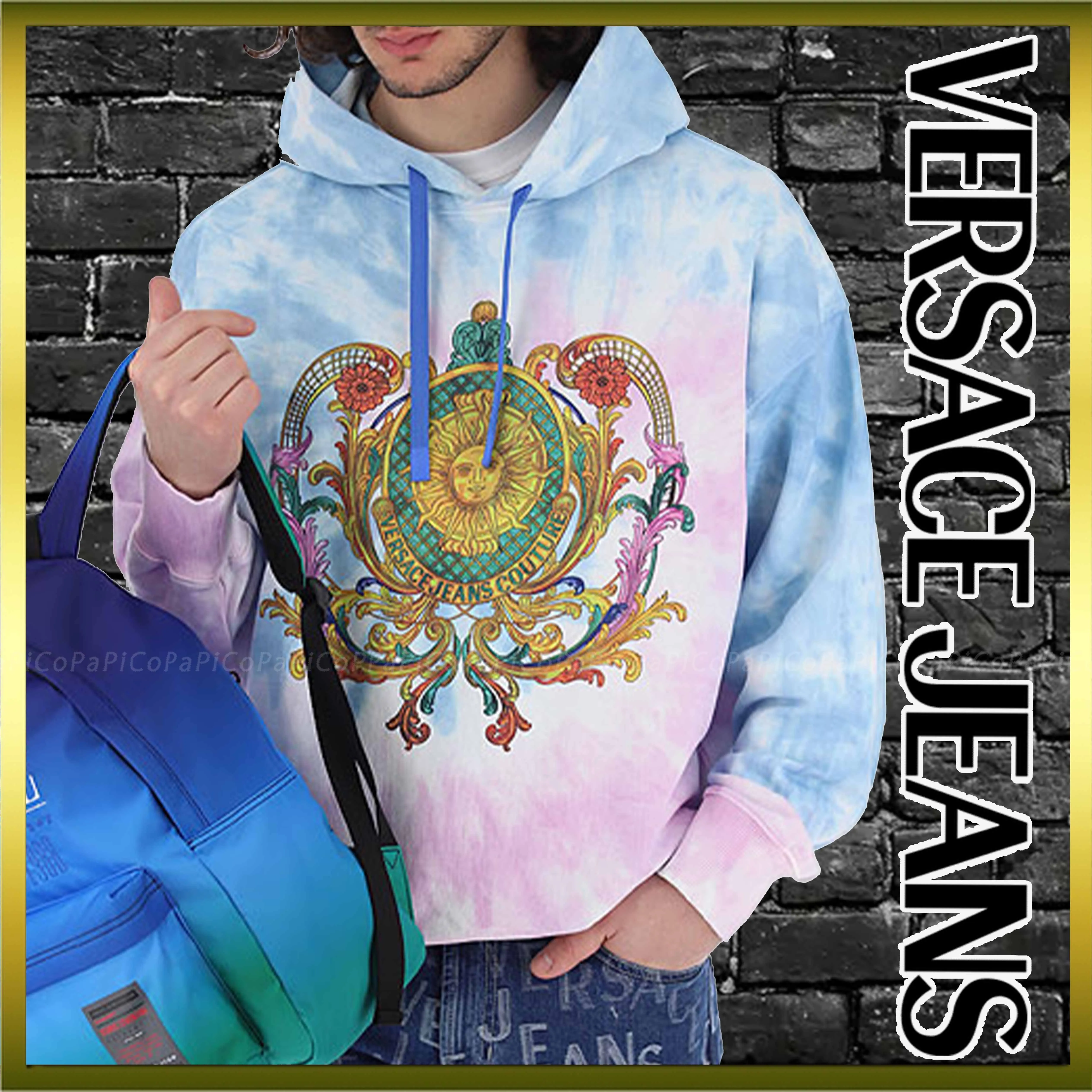 VERSACE JEANS  |Pullovers Tie-dye Long Sleeves Cotton Logo Hoodies