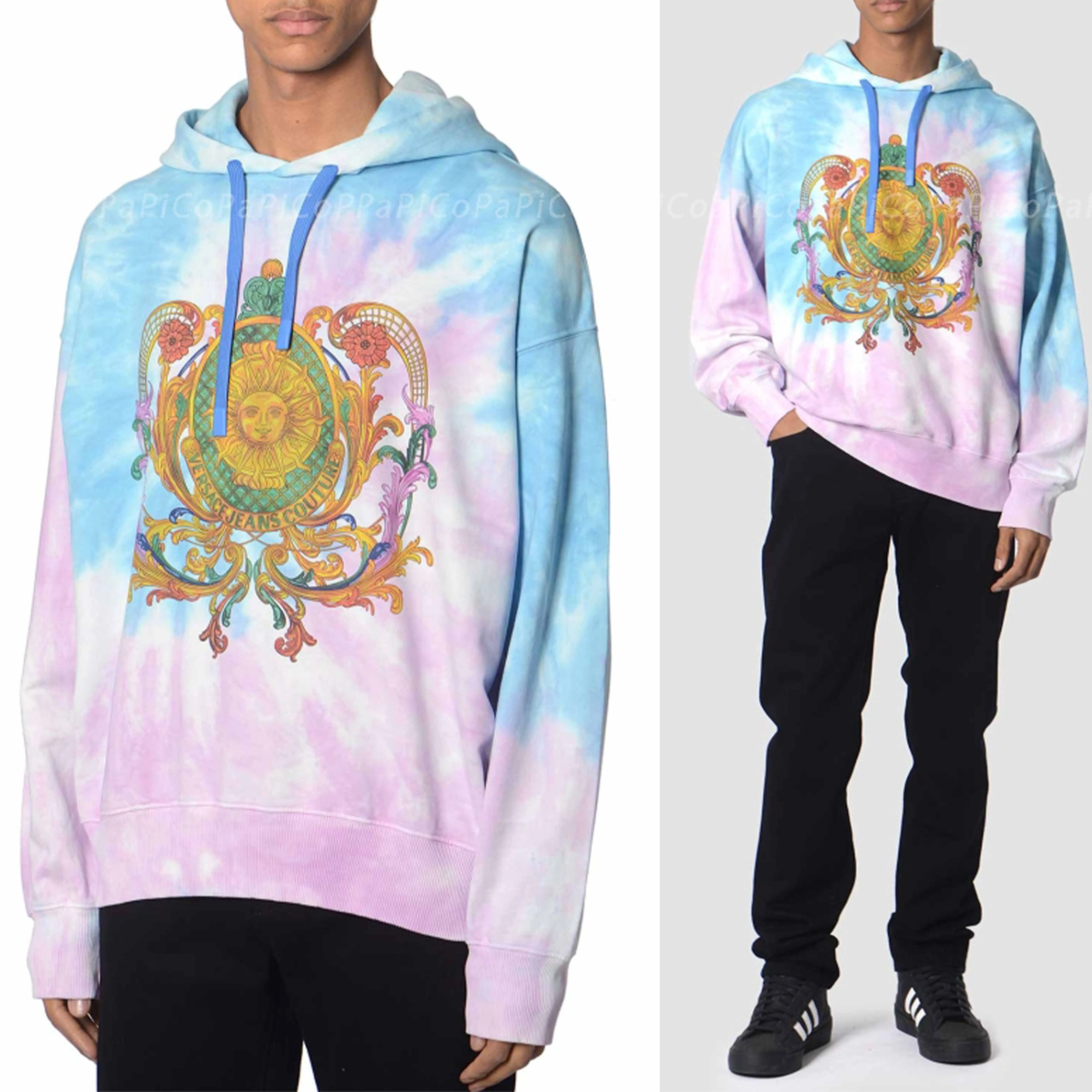 VERSACE JEANS  |Pullovers Tie-dye Long Sleeves Cotton Logo Hoodies