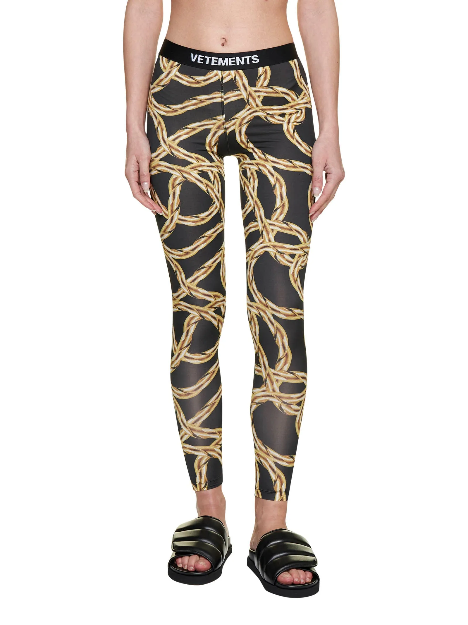 Vetements Chain Printed Logo Waistband Leggings