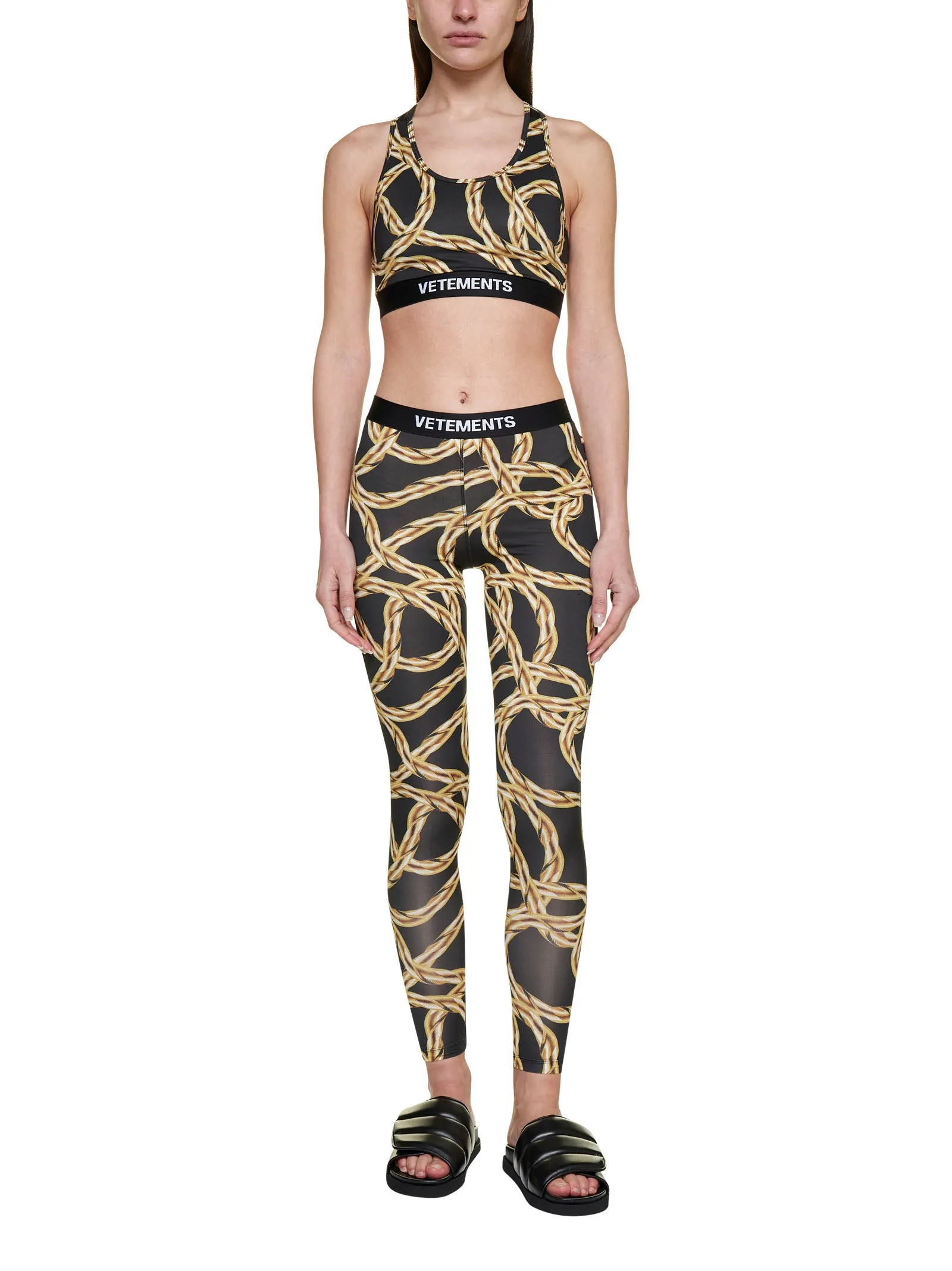 Vetements Chain Printed Logo Waistband Leggings