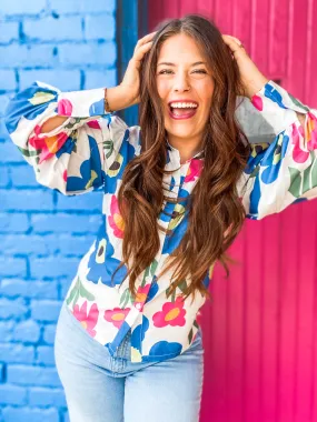 Wanda Retro Button Down- Blue and Pink