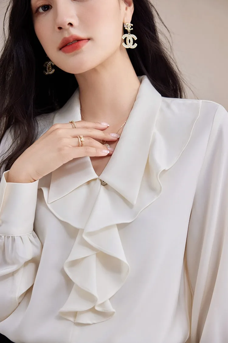 Women's Korean Elegant Office Loose Fit Chiffon Long Sleeves Blouse