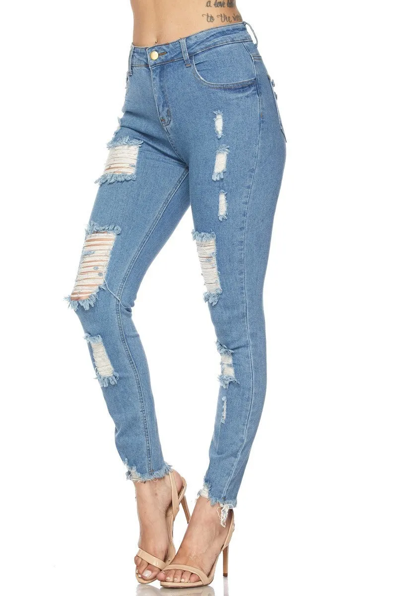 Women's Ripped-Destroyed Ankle Length Skinny Jeans