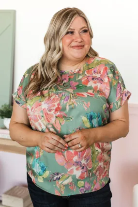 Won't Let You Down Floral Blouse- Sage