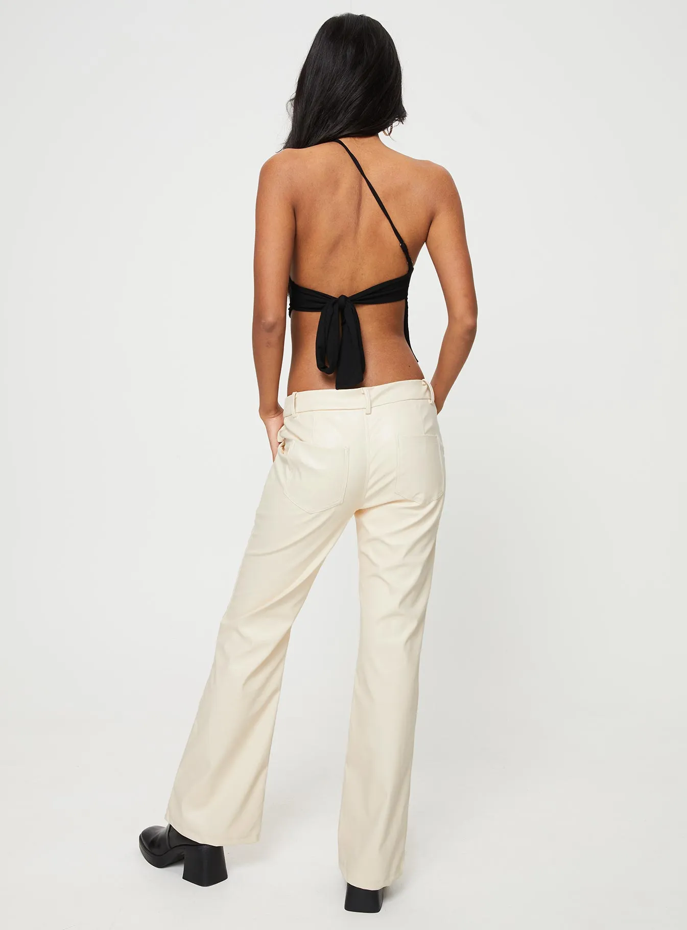 Yarella Mid Rise PU Pants Ivory