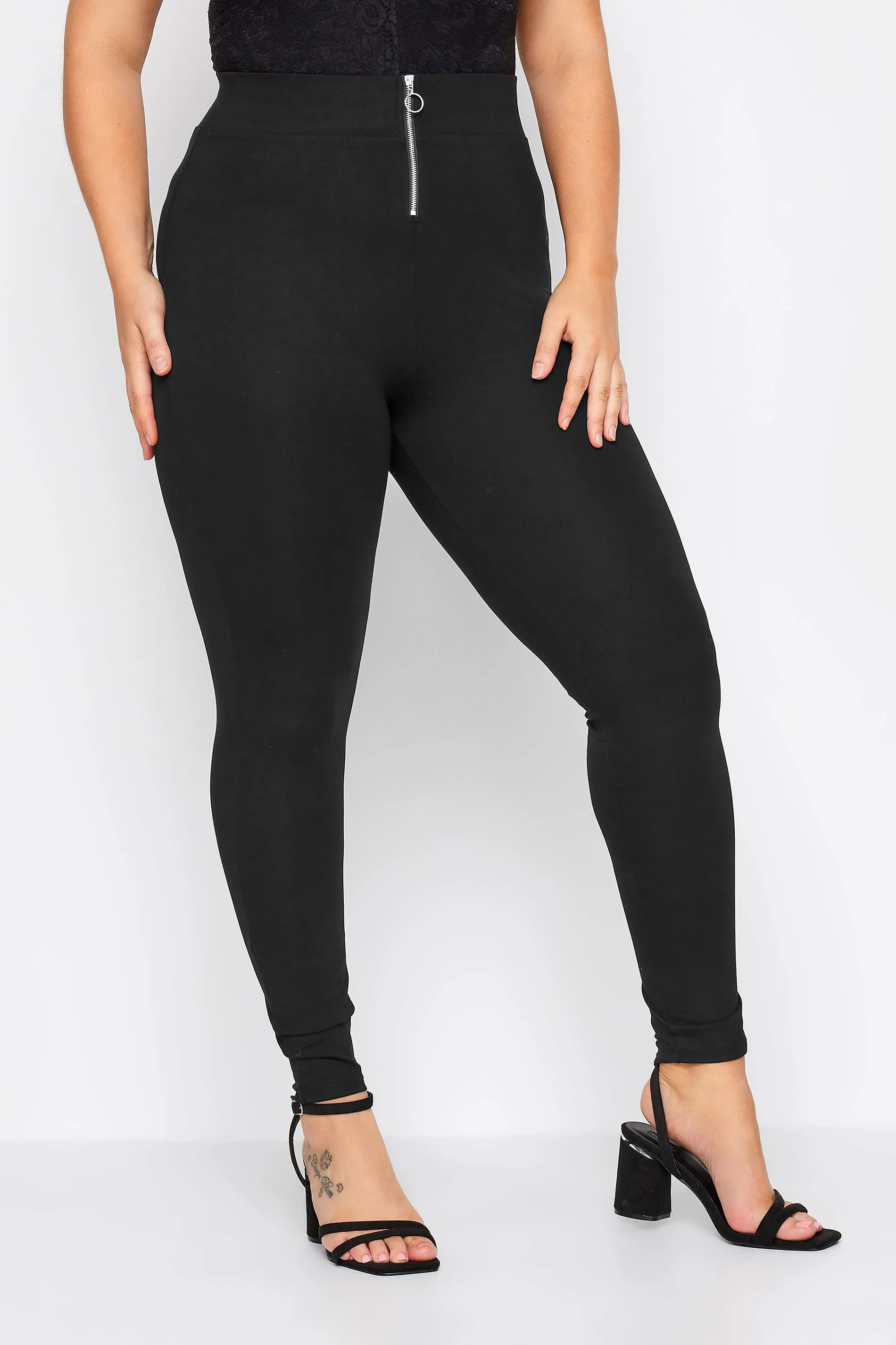 YOURS Curve Black Zip Waist Leggings