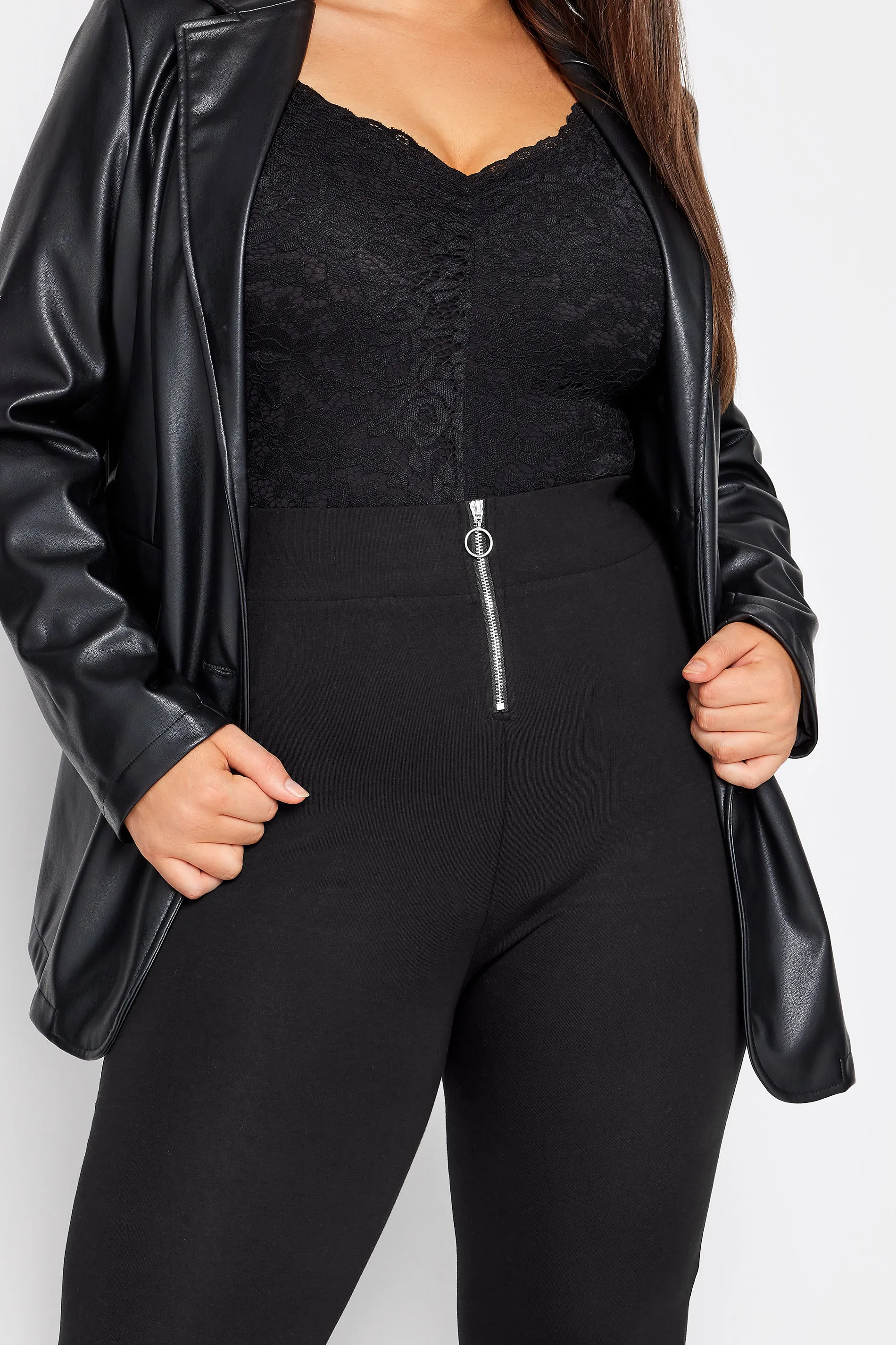 YOURS Curve Black Zip Waist Leggings