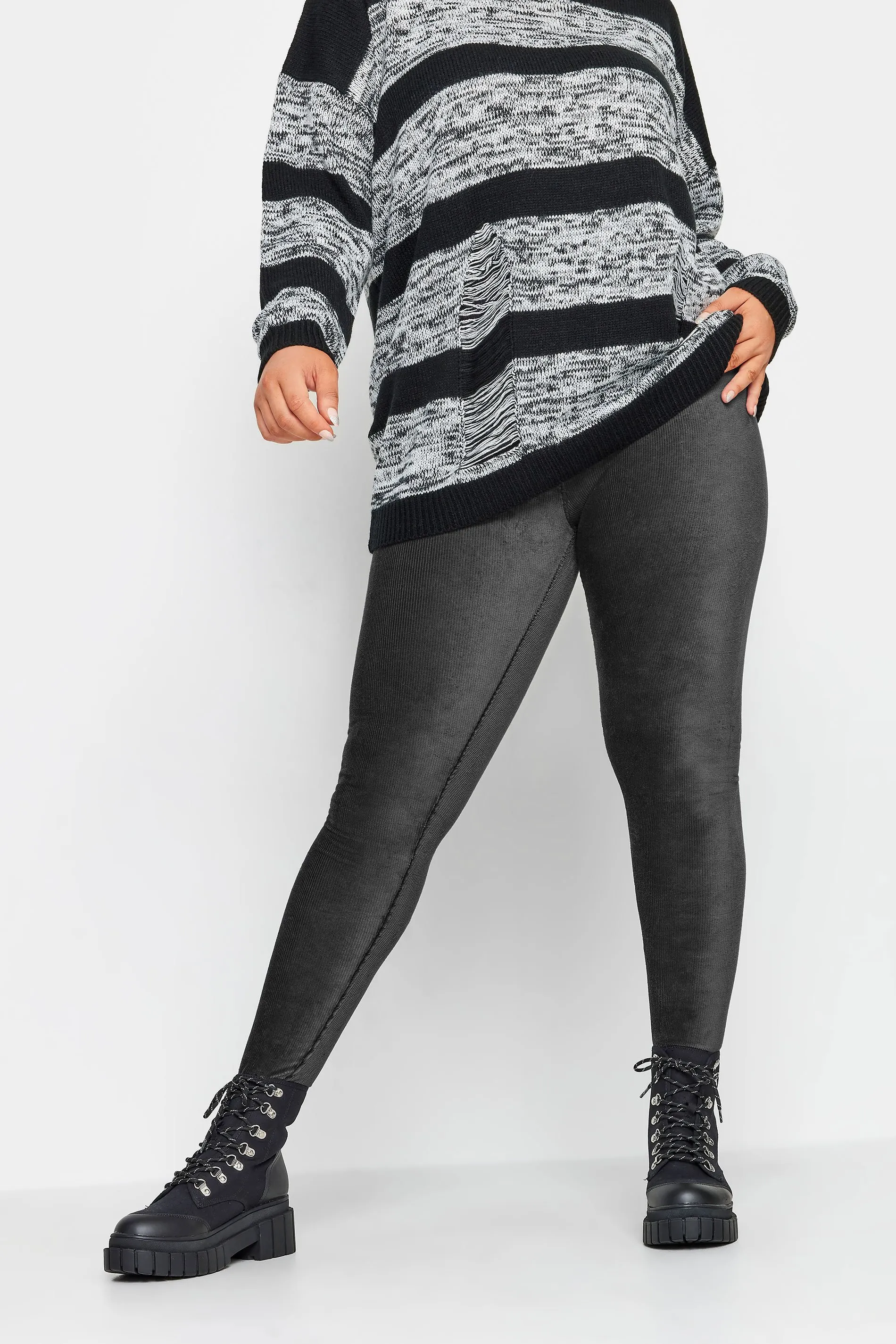 YOURS Curve Charcoal Grey Cord Leggings