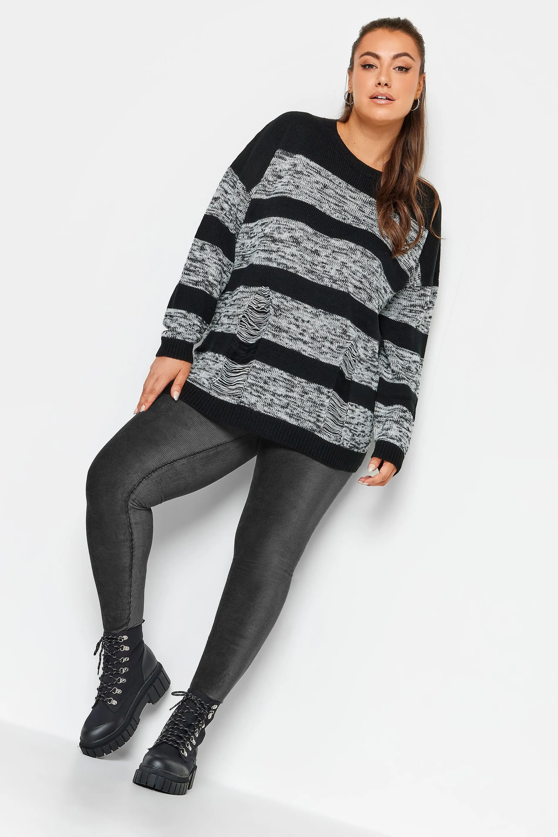 YOURS Curve Charcoal Grey Cord Leggings