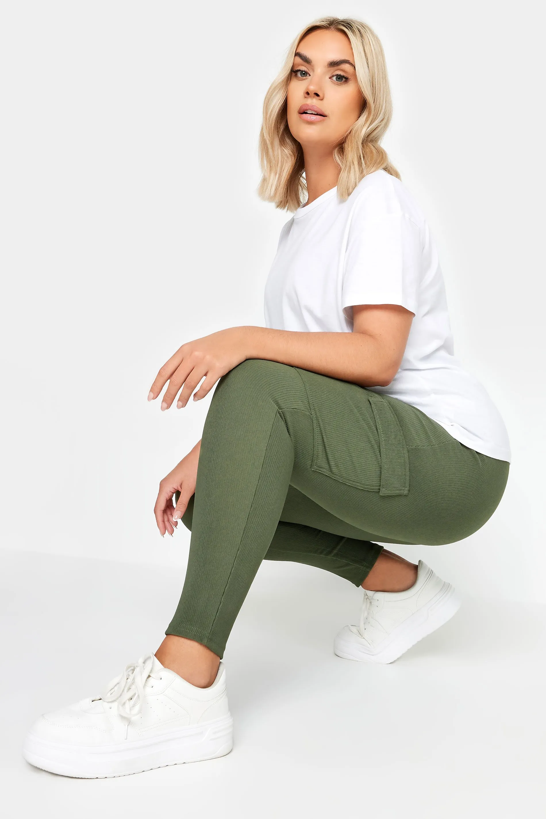 YOURS Curve Khaki Green Cargo Leggings