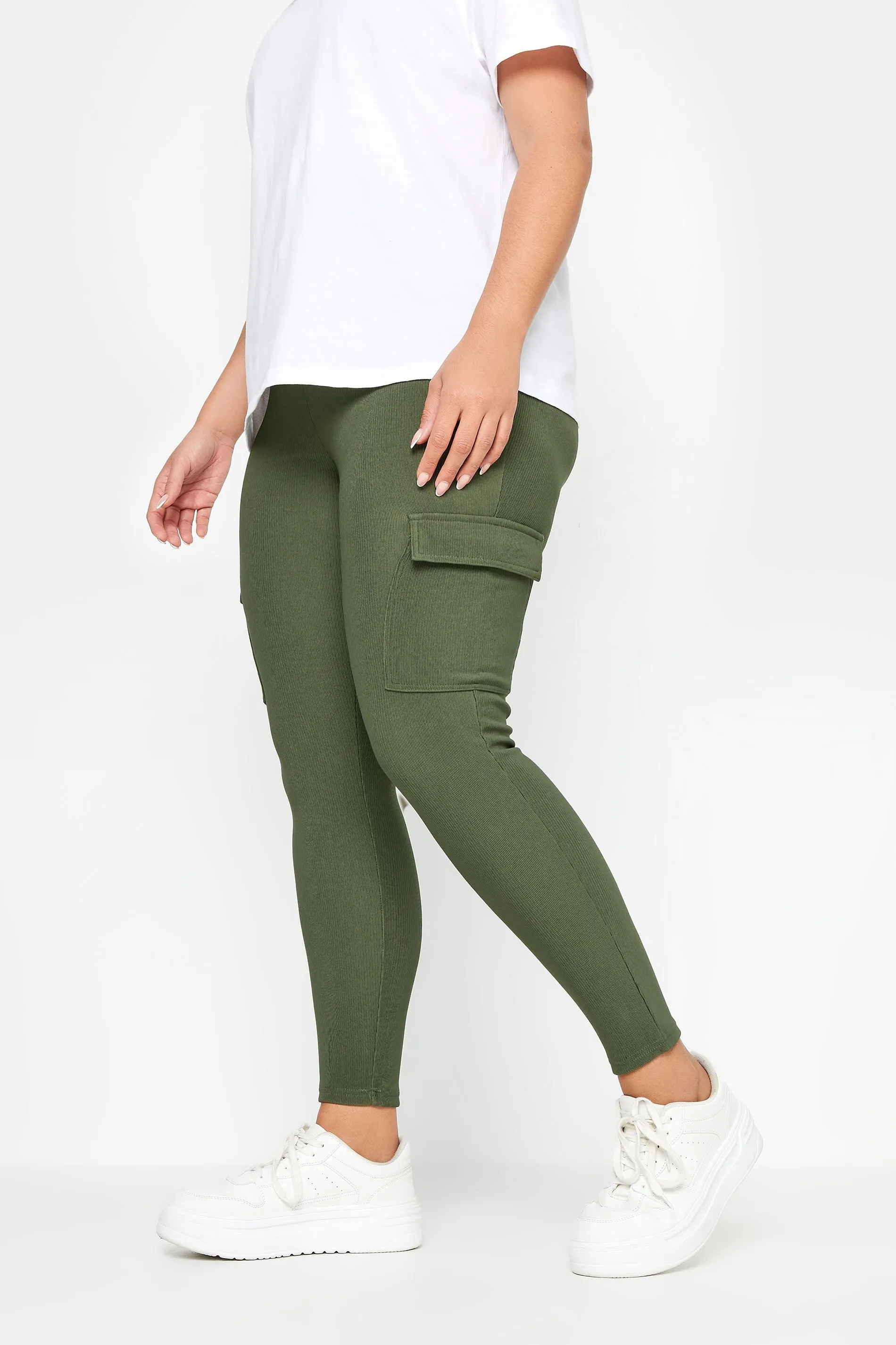 YOURS Curve Khaki Green Cargo Leggings