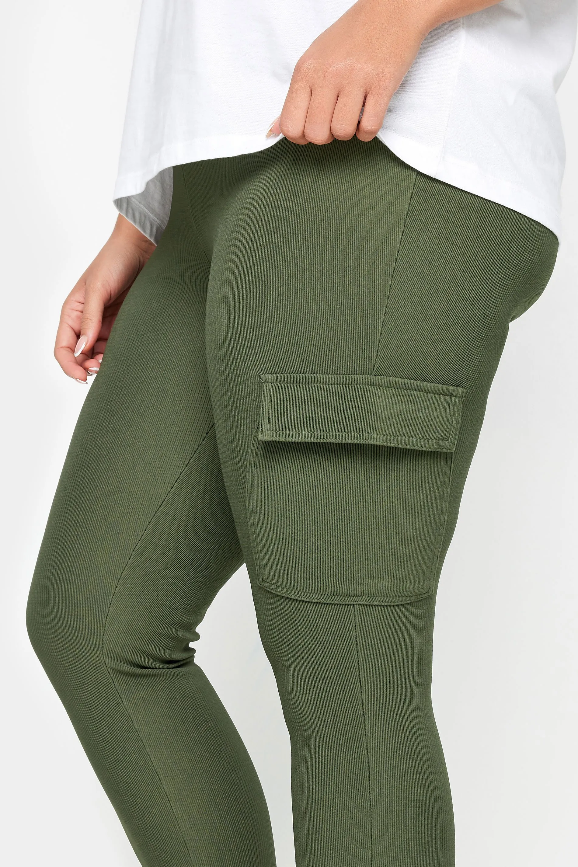 YOURS Curve Khaki Green Cargo Leggings