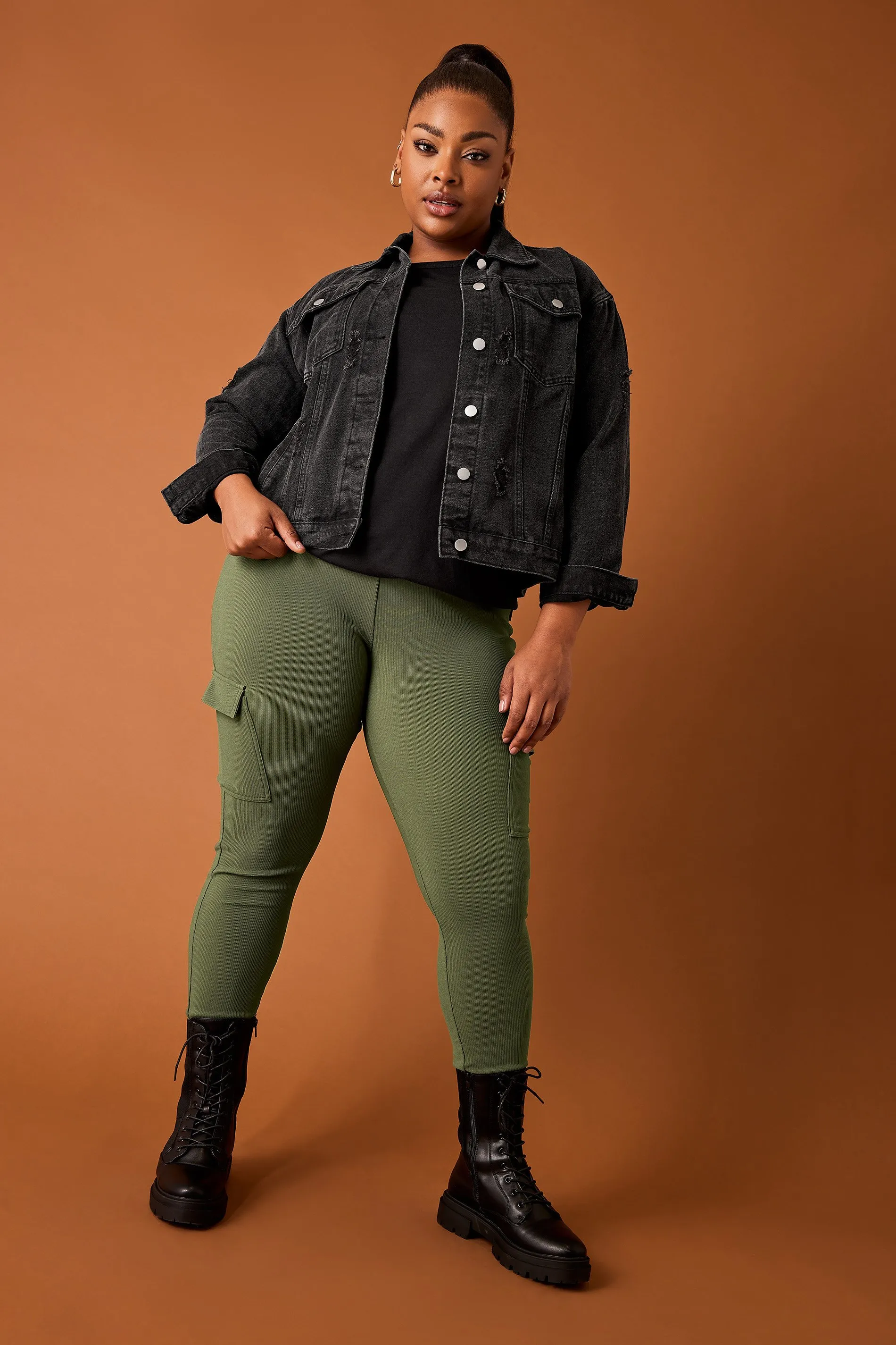 YOURS Curve Khaki Green Cargo Leggings