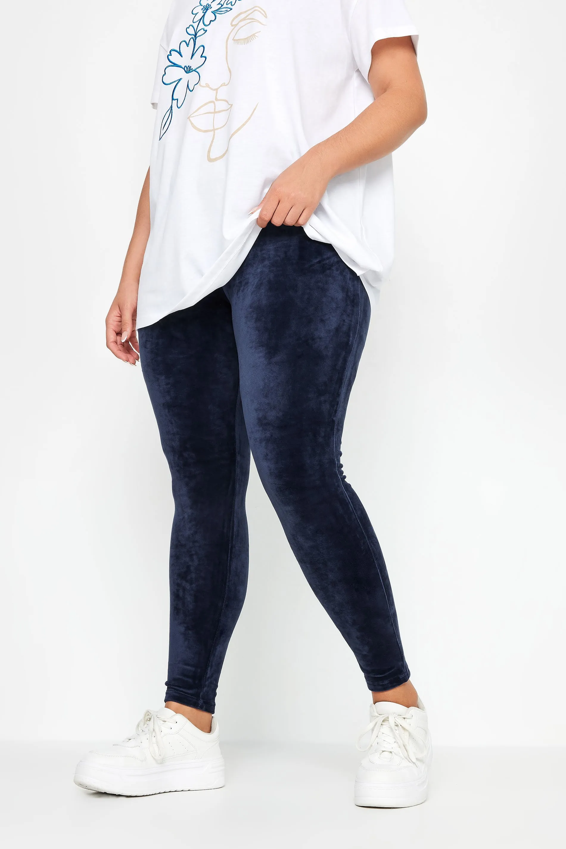 YOURS Curve Navy Blue Velour Leggings