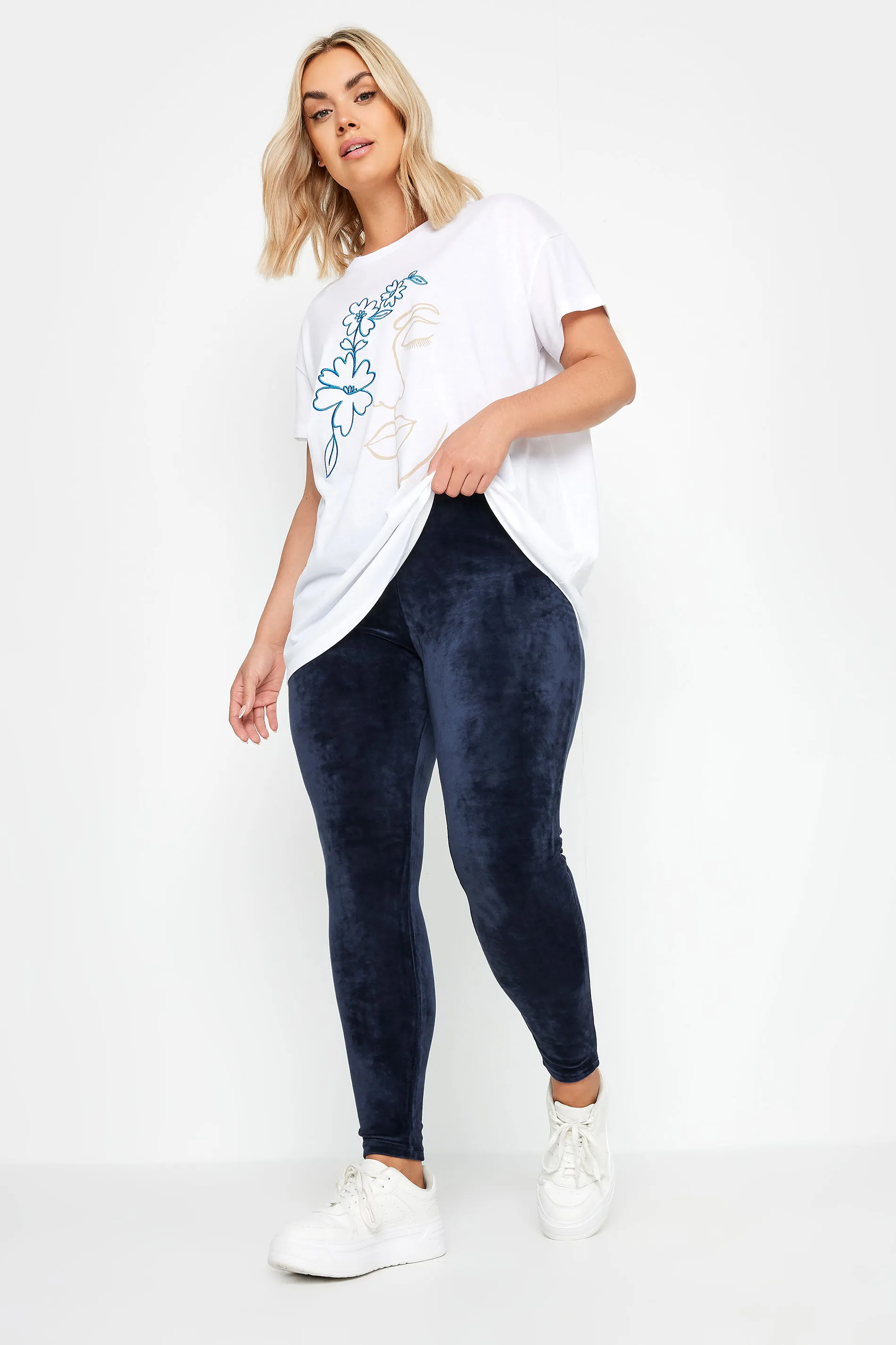 YOURS Curve Navy Blue Velour Leggings