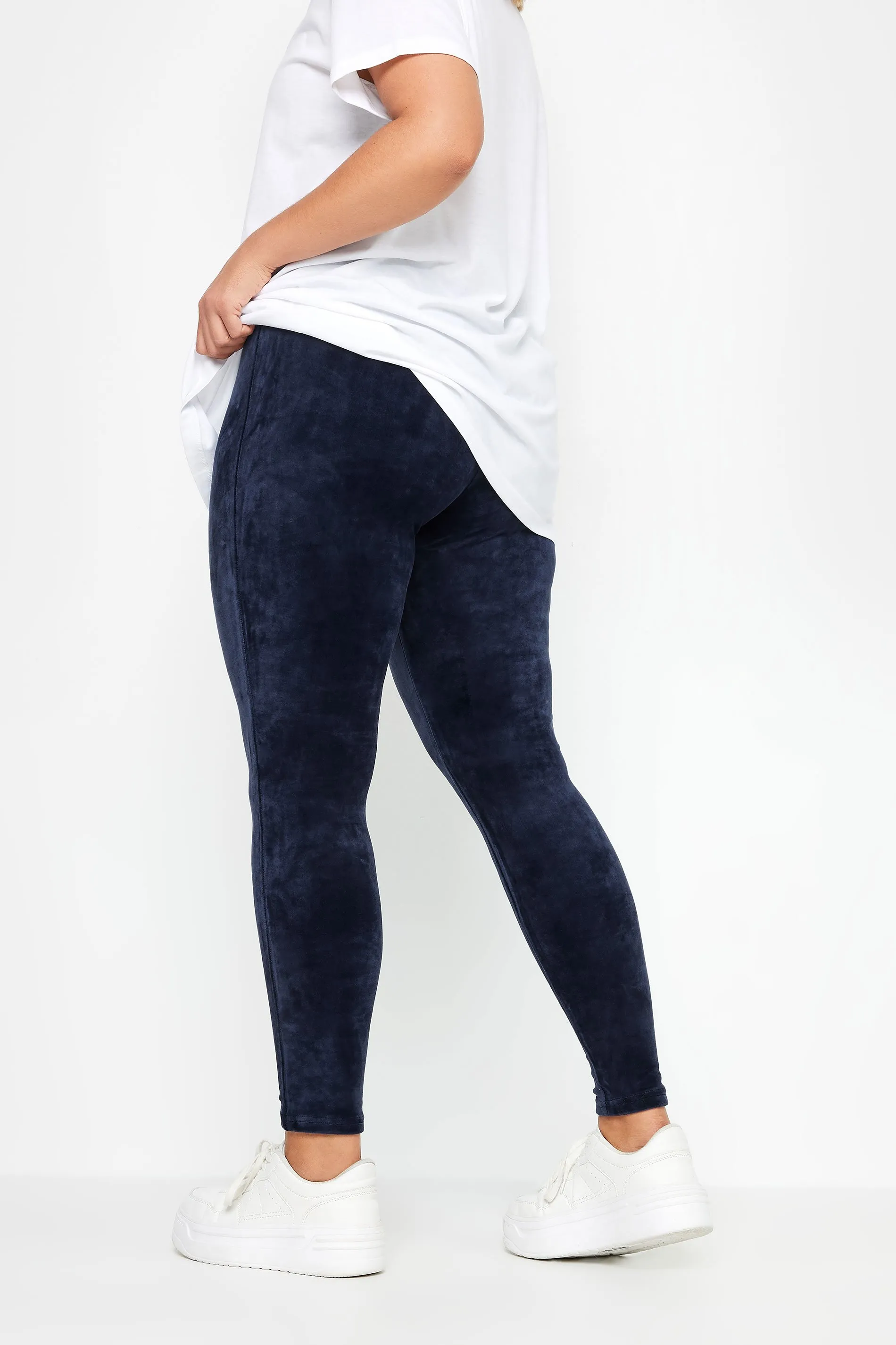 YOURS Curve Navy Blue Velour Leggings